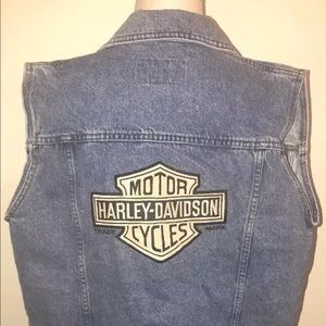 Harley Davidson Denim Patch Vest Size M